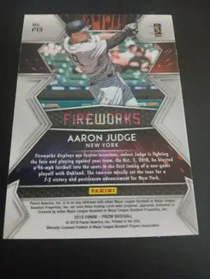 2019 Panini Prizm - Fireworks Aaron Judge #F13. NY Yankees. NRMT+ - Baseball Card Single