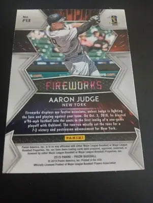 2019 Panini Prizm - Fireworks Aaron Judge #F13. NY Yankees. NRMT+ - Baseball Card Single