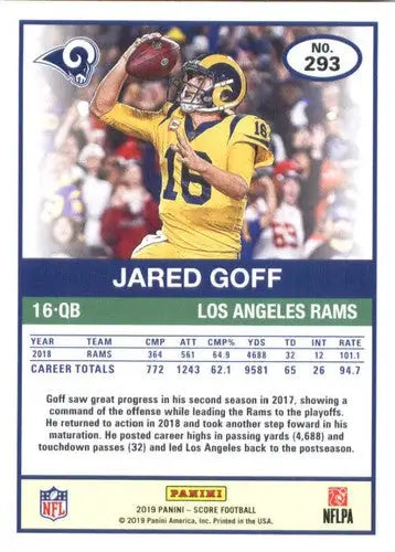 Jared Goff football card with original gloss from 2019 Score #293 LA Rams NM-MT