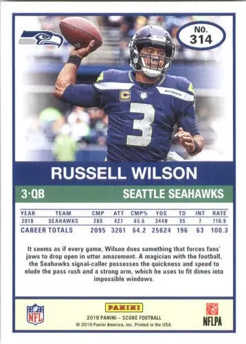 Original gloss Russell Wilson football card from 2019 Score #314 Simply Sandoval