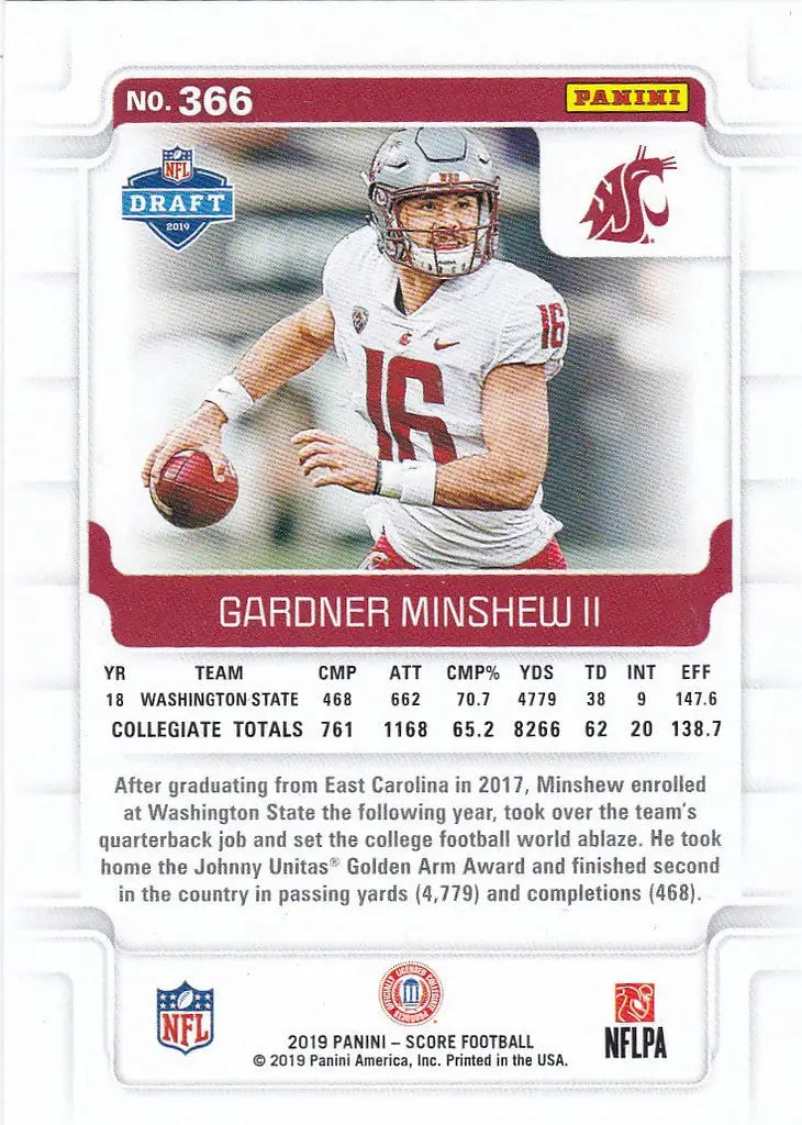 Football trading card of quarterback Gardner Minshew, rookie Washington State design