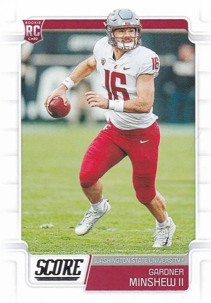 Gardner Minshew running in a white jersey and red pants, Rookie Washington State athlete
