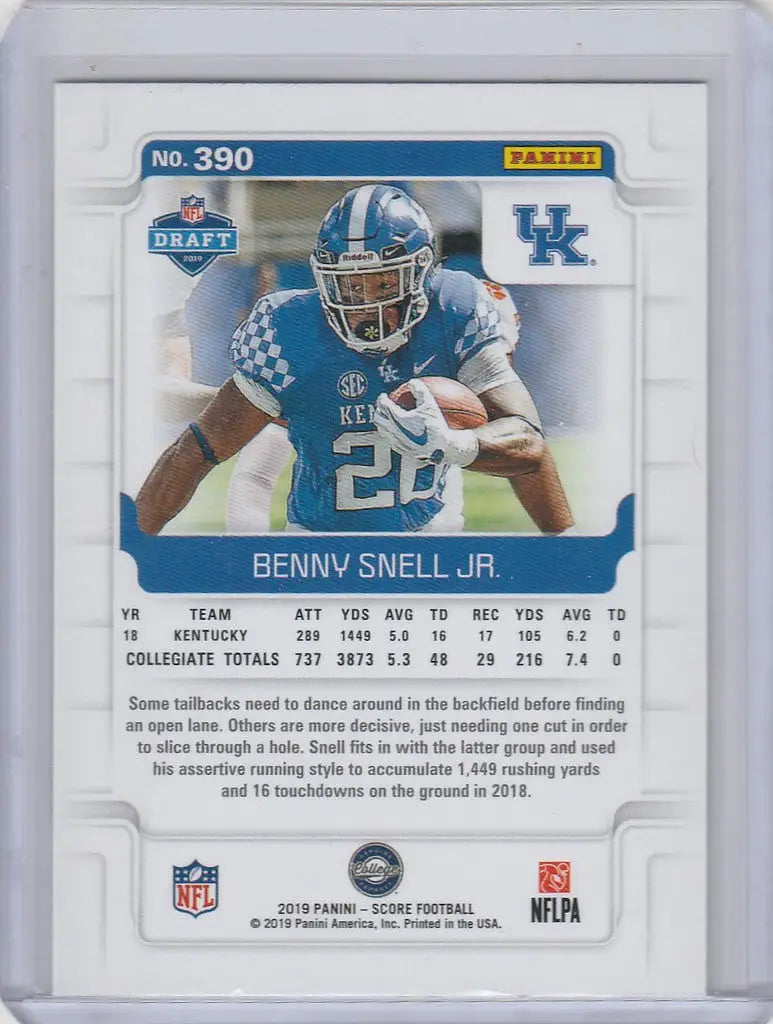 Football trading card of Benny Snell Jr in blue jersey featuring Pittsburgh Steelers