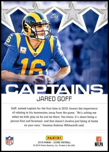 2019 Score Captains Jared Goff football card with original gloss LA Rams NM-MT