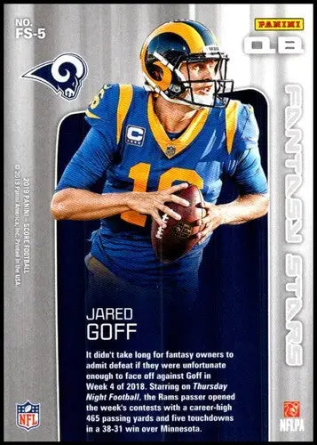 2019 Score Fantasy Stars Jared Goff football card LA Rams NM-MT collectible