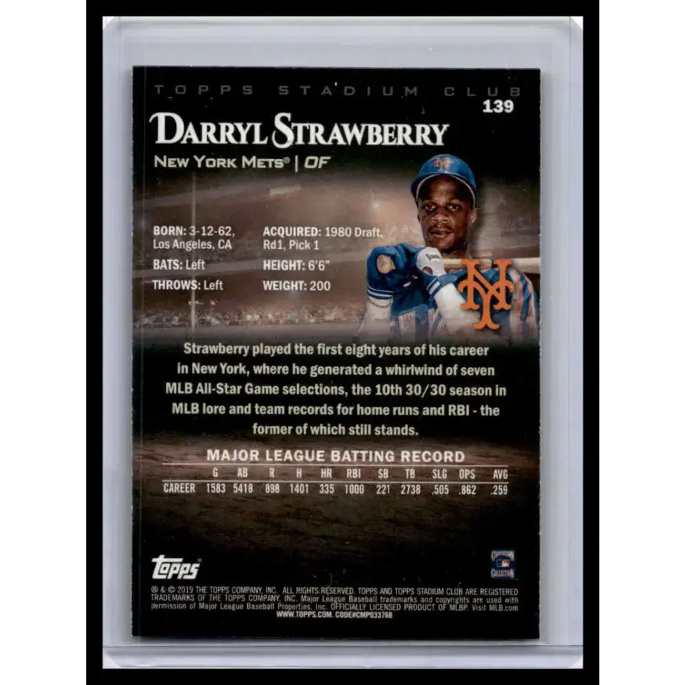 2019 Stadium Club #139 Darryl Strawberry NM-MT New York Mets Baseball Card - Baseball Card Single
