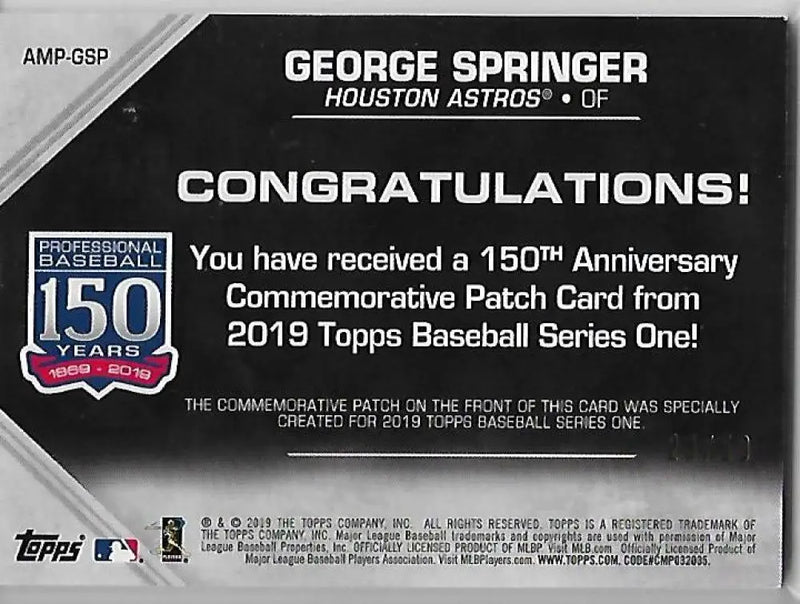 2019 Topps 150th Anniversary Commemorative Patches Gold #AMP-GSP George ID:17016 - Baseball Card Single