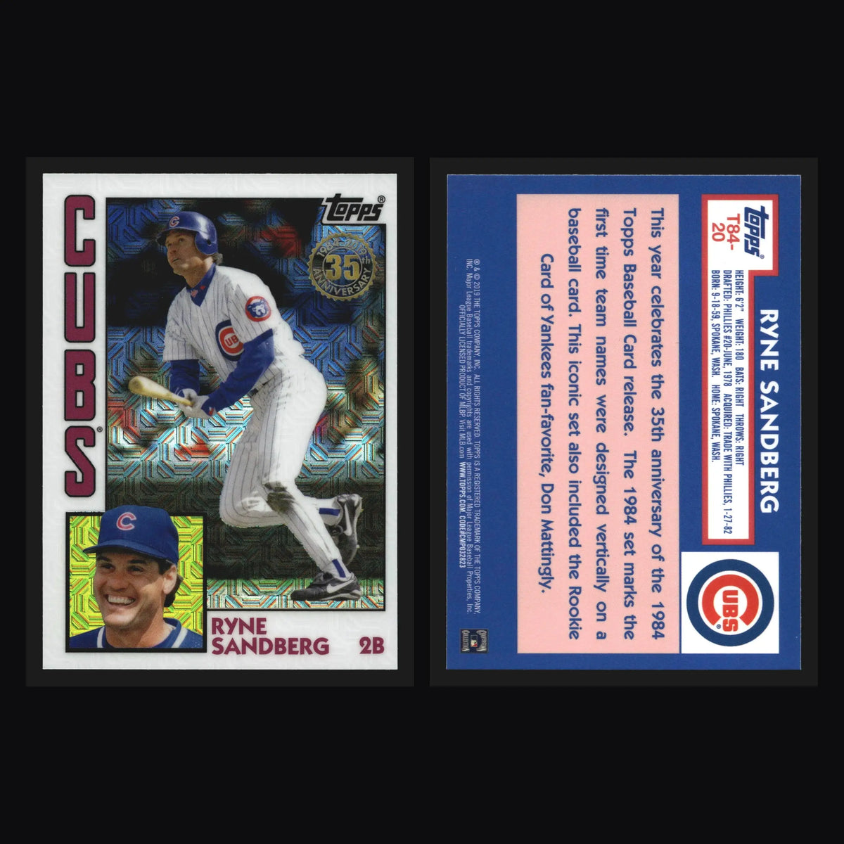 2019 Topps 1984 Chrome Ryne Sandberg #T84-20 Silver Pack Mojo Refractor HOF - Baseball Card Single