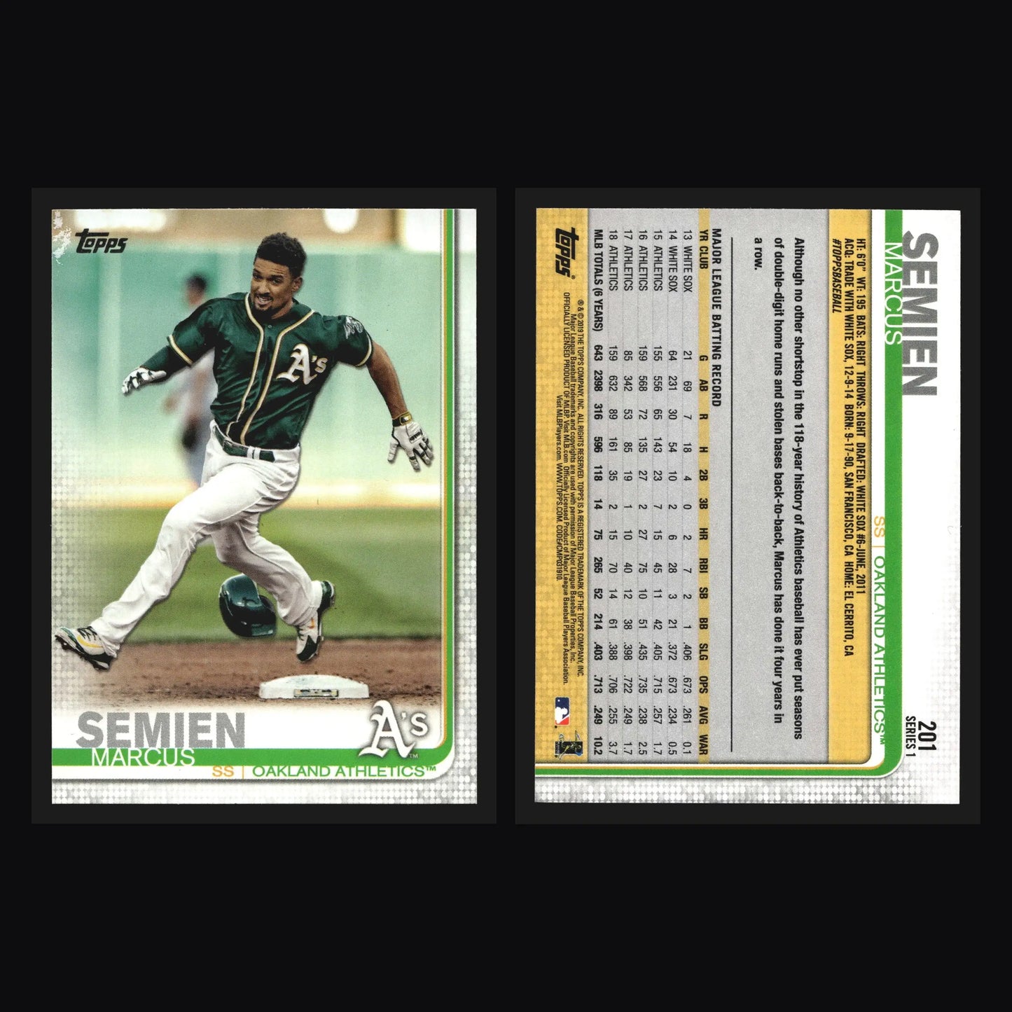 2019 Topps #201 Marcus Semien Oakland Athletics - Baseball Card Single