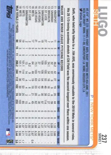 2019 Topps #237 Seth Lugo NM-MT Mets - Baseball Card Single