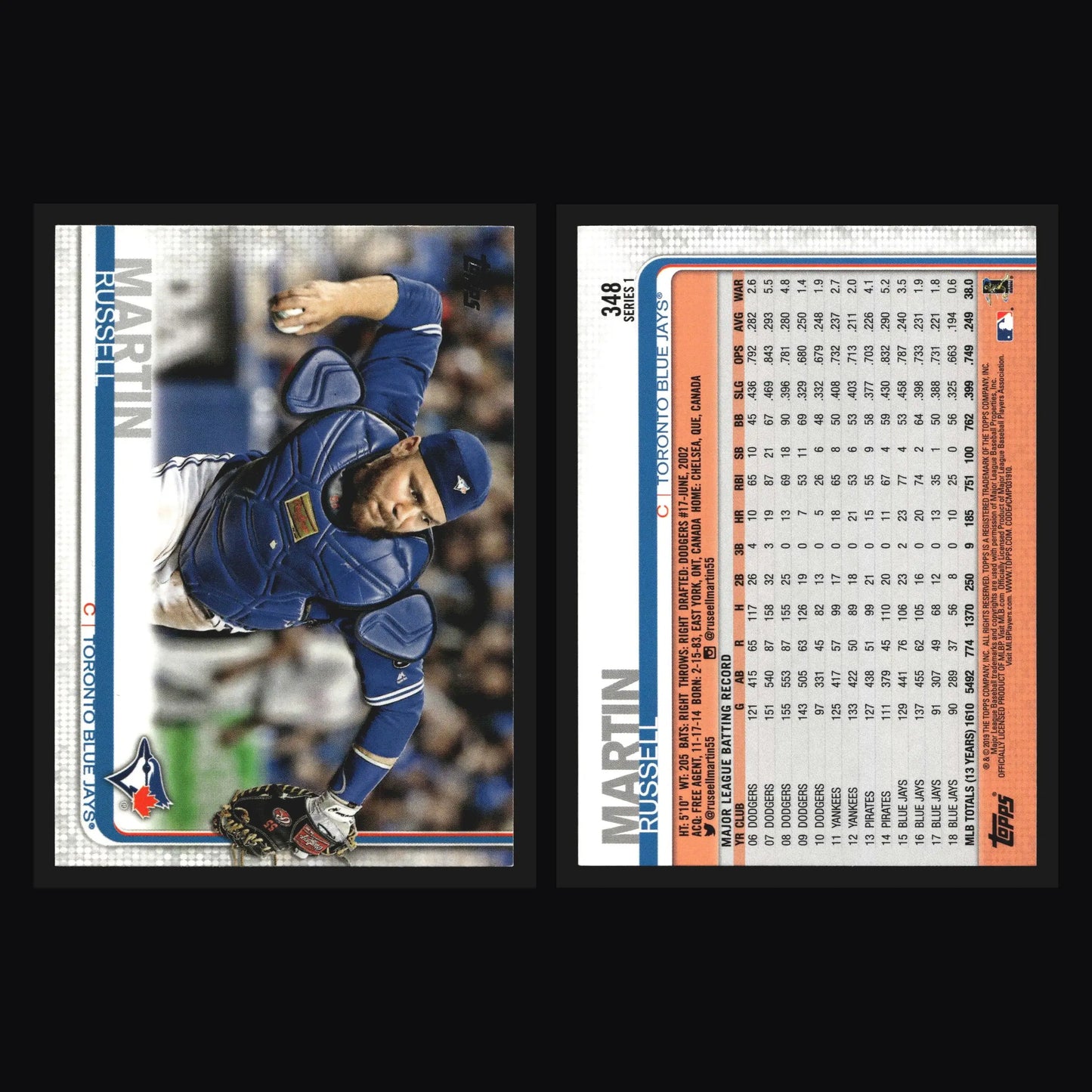 2019 Topps #348 Russell Martin Toronto Blue Jays