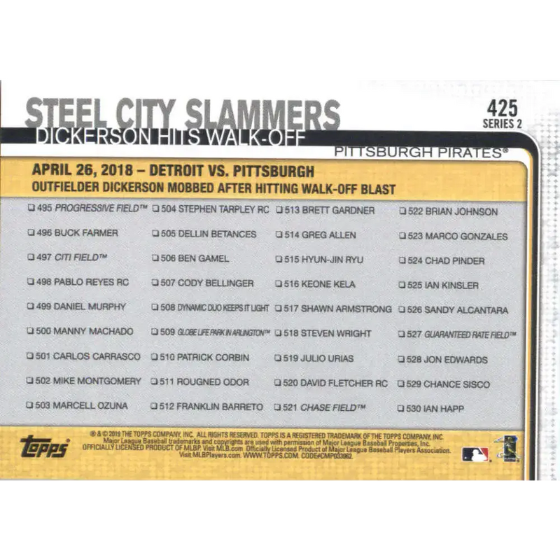 2019 Topps #425 Steel City Slammers NM-MT Pittsburgh Pirates Baseball Card - Baseball Card Single