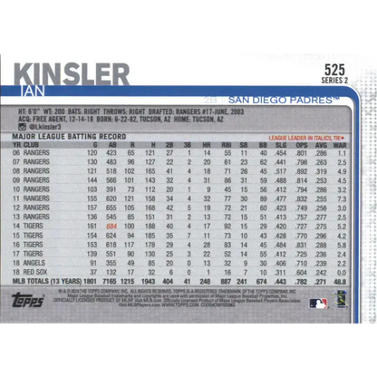 2019 Topps #525 Ian Kinsler NM-MT San Diego Padres Baseball Card - Baseball Card