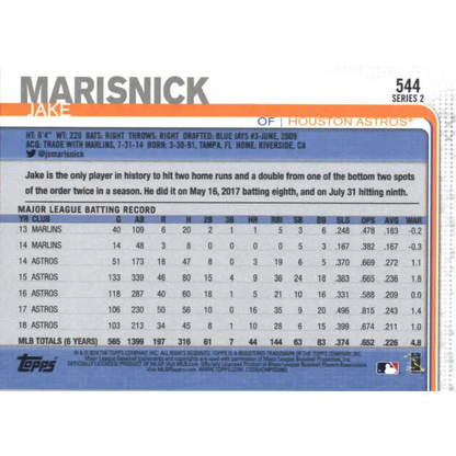 2019 Topps #544 Jake Marisnick NM-MT Houston Astros Baseball Card - Baseball Card
