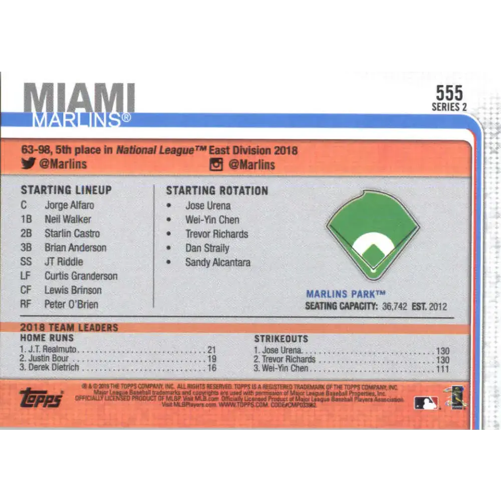 2019 Topps #555 Marlins Park NM-MT Miami Marlins Baseball Card - Baseball Card Single