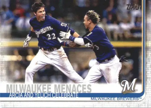 Baseball card featuring Christian Yelich and Orlando Arcia from 2019 Topps Brewers series