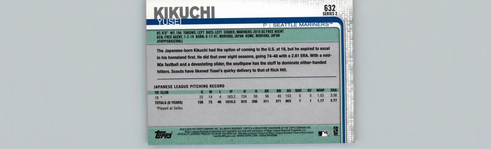 2019 Topps #632 Yusei Kikuchi - Baseball Card Single