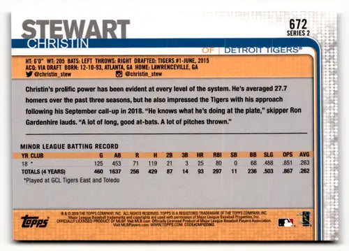 2019 Topps #672 Christin Stewart Detroit Tigers Baseball Cards - Baseball Card Single