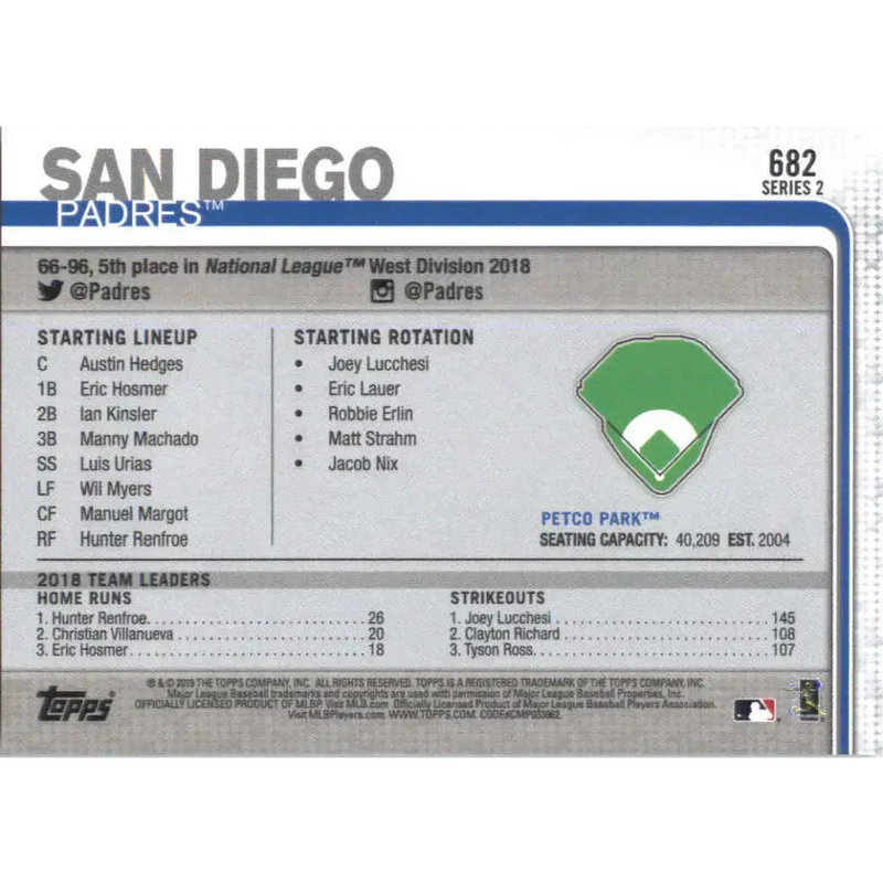 2019 Topps #682 Petco Park NM-MT San Diego Padres Baseball Card