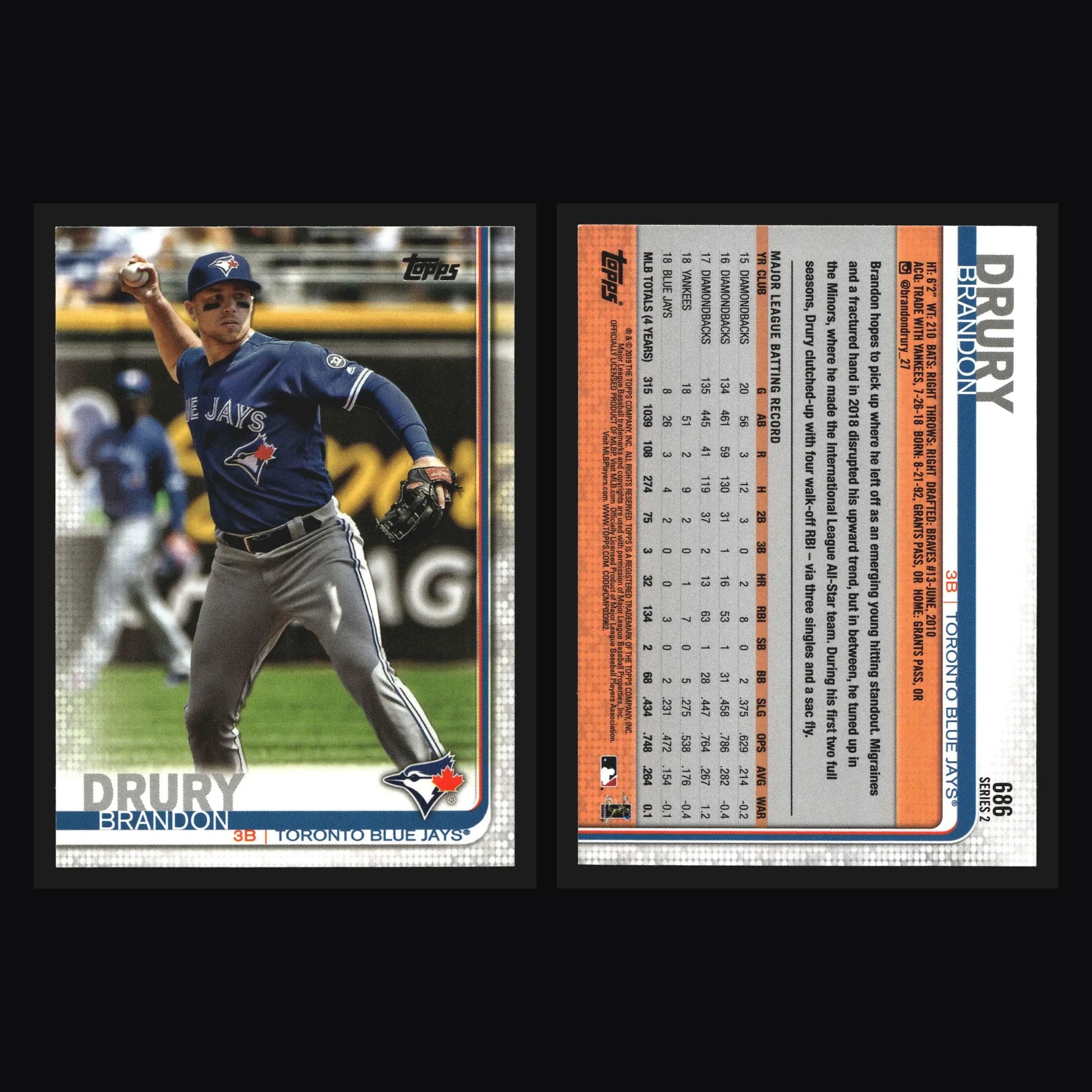 2019 Topps #686 Brandon Drury Toronto Blue Jays