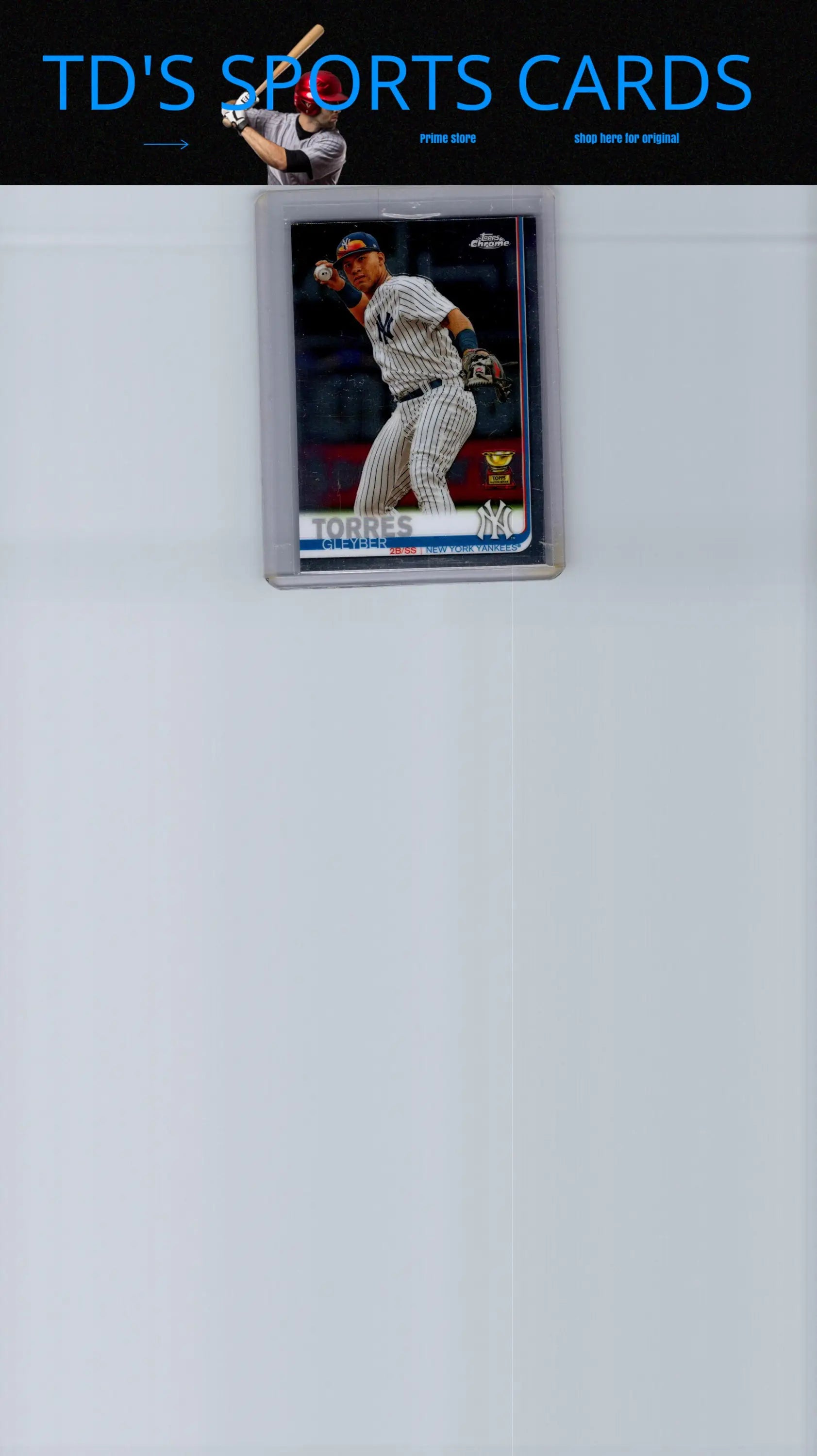 Baseball card of Gleyber Torres in protective case from 2019 Topps #7 All-Star Game