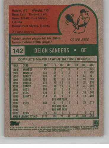 Original gloss baseball trading card featuring Deion Sanders from Topps Archives 2019