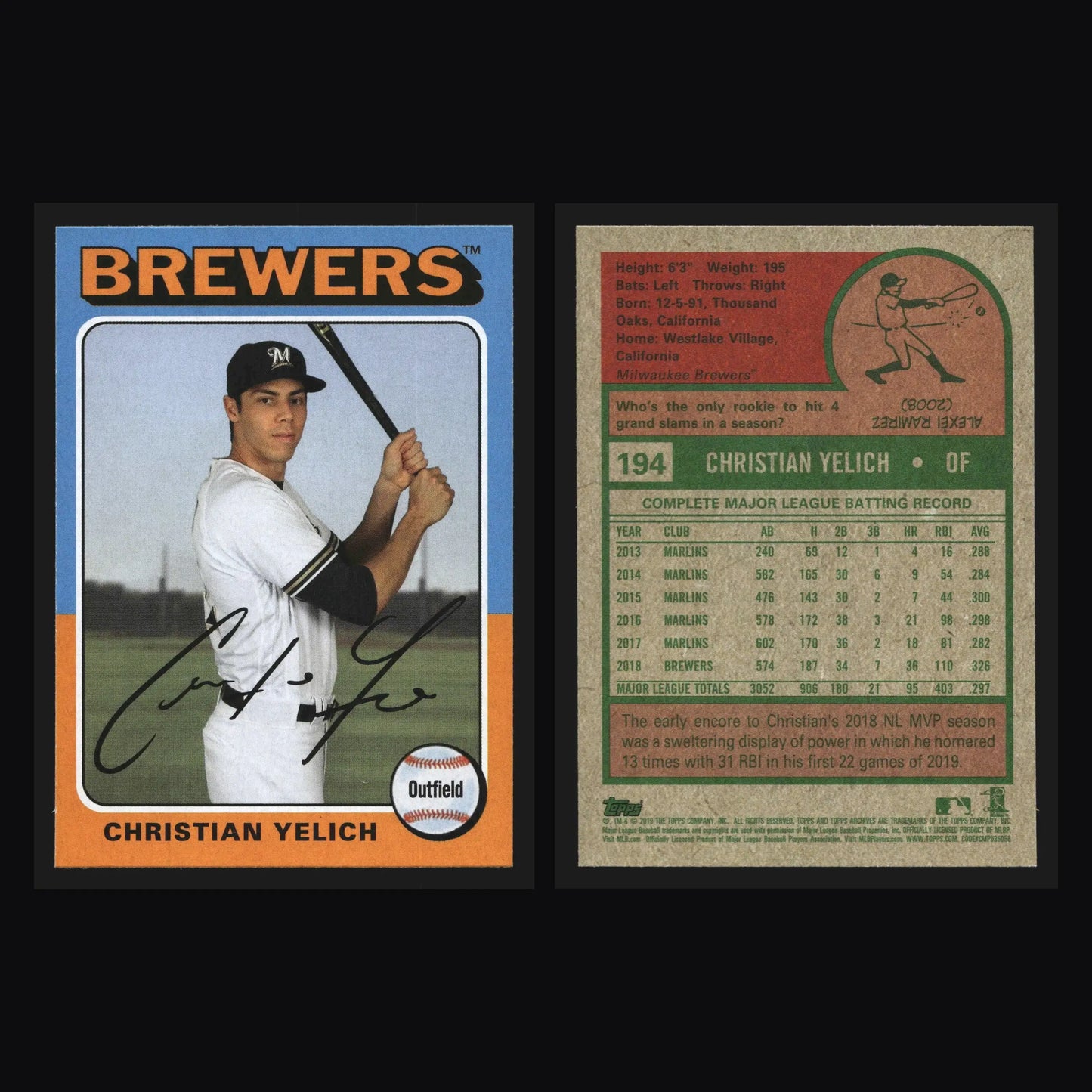 2019 Topps Archives #194 Christian Yelich Milwaukee Brewers - Baseball Card Single