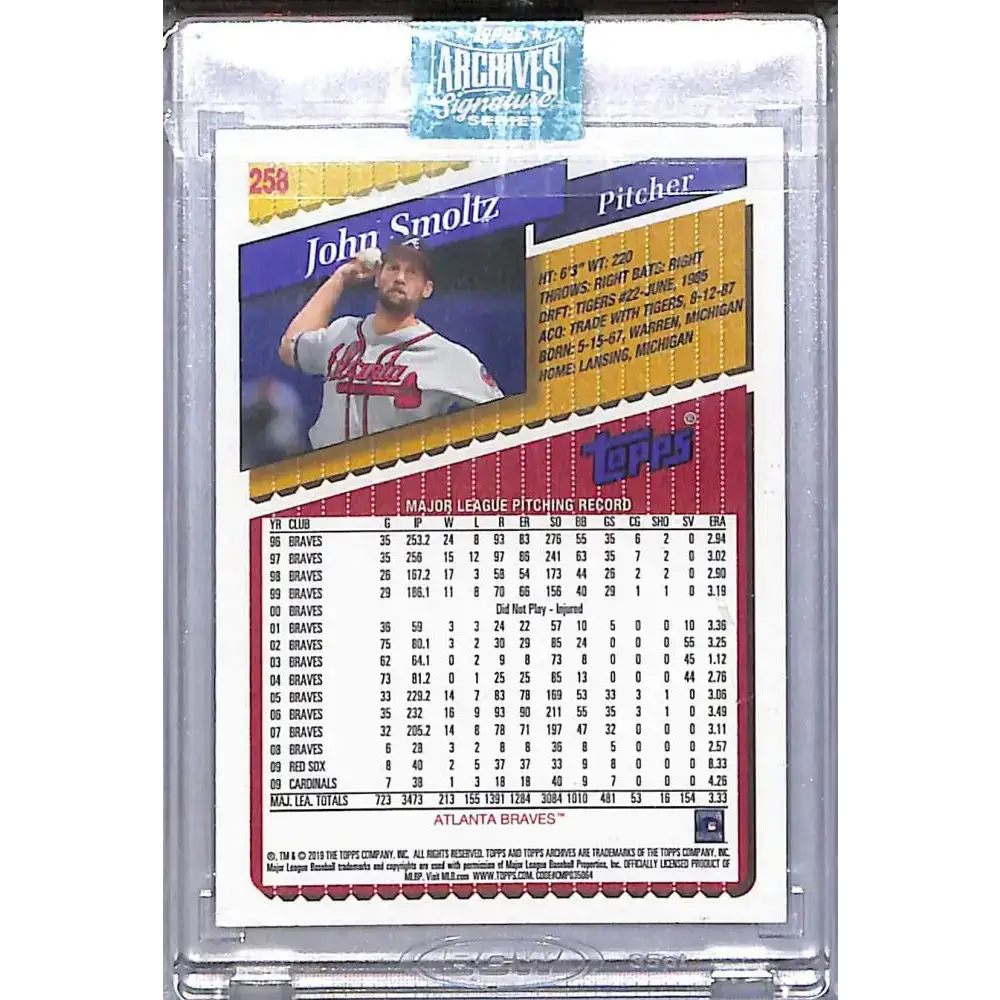 2019 Topps Archives #258 John Smoltz NM-MT Auto 5/8 Atlanta Braves - Baseball Card Single