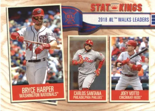 Original gloss Baseball card showing 2018 NL walks leaders from Topps Big League product