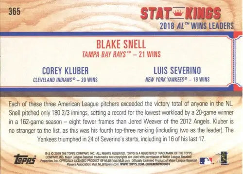 2019 Topps Big League #365 Blake Snell NM-MT Rays - Baseball Card Single