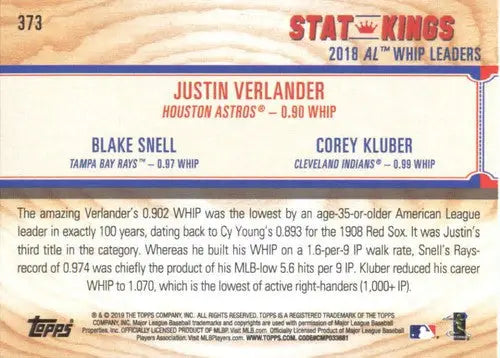 Back of 2019 Topps Big League #373 Blake Snell Rays baseball card