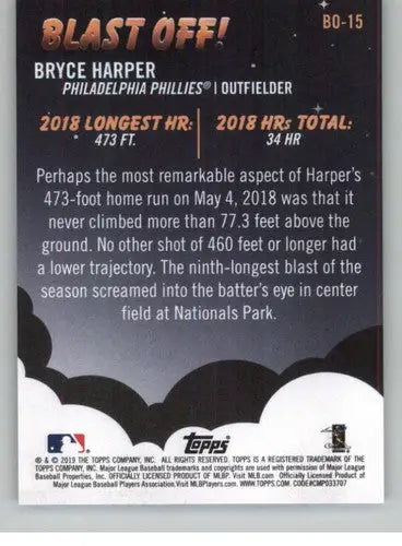 Bryce Harper baseball card from 2019 Topps Big League Blast Off #BO-15