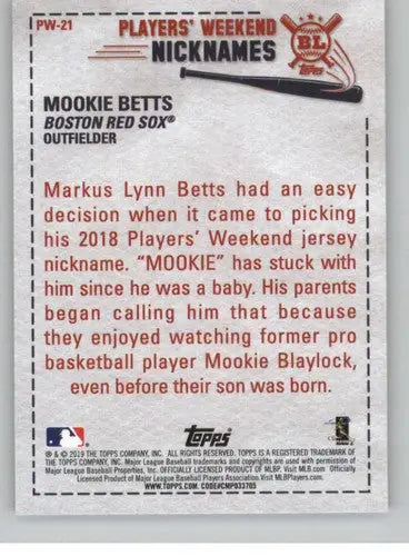 Mookie Betts baseball card from Topps Big League Players Weekend Nicknames series