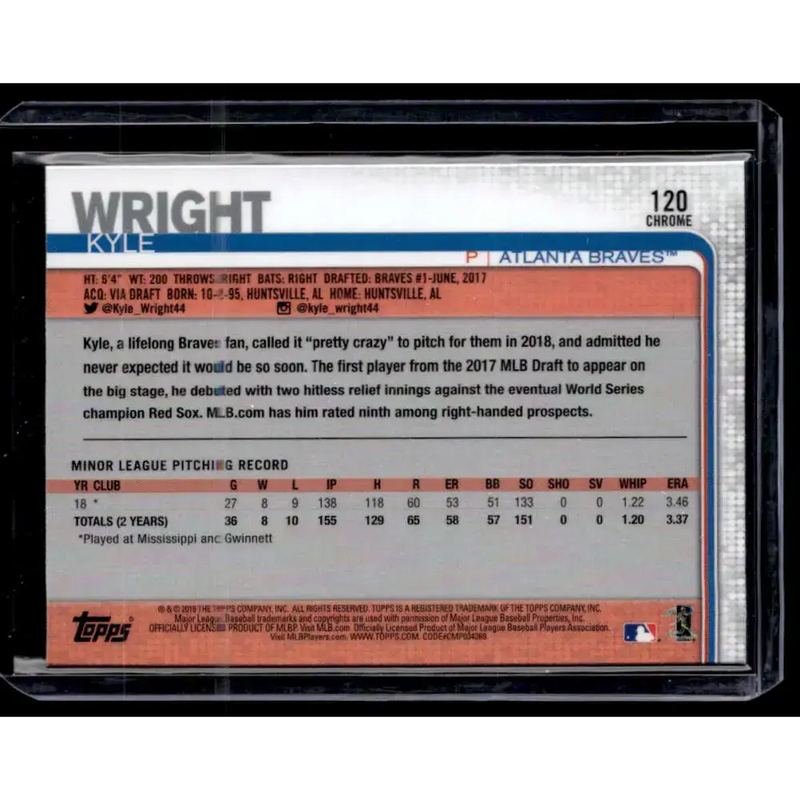 2019 Topps Chrome #120 Kyle Wright NM-MT - Baseball Card Single