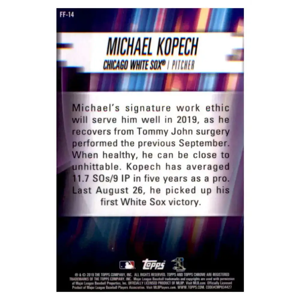 2019 Topps Chrome Freshman Flash Refractors #FF-14 Michael Kopech NM-MT Chicago White Sox Baseball Card - Baseball Card