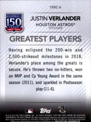 2019 Topps Chrome Update 150 Years of Professional Baseball #150C-6 Jus ID:24448 - Baseball Card Single
