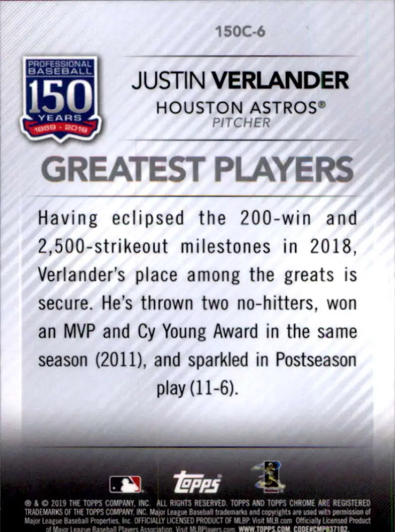 2019 Topps Chrome Update 150 Years of Professional Baseball #150C-6 Jus ID:24448 - Baseball Card Single