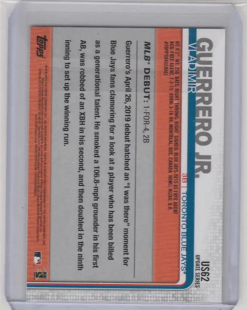 Baseball trading card back featuring player stats for 2019 Topps Complete Set Vladimir Guerrero Toronto
