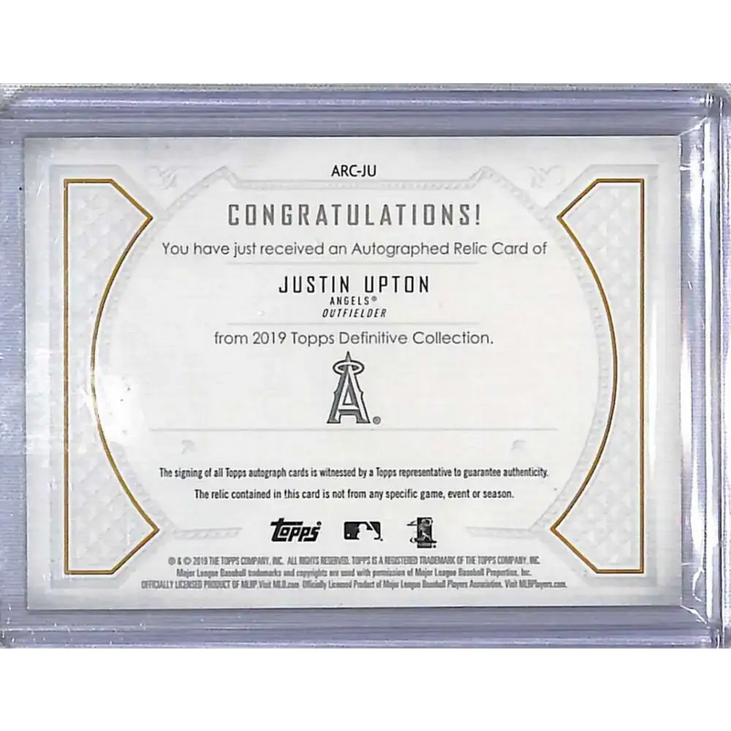 2019 Topps Definitive Collection #ARC-JU Justin Upton #/50 NM-MT Baseball Card - Baseball Card Single