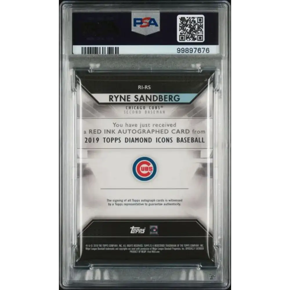 2019 Topps Diamond Icons Red Ink #RIRS Ryne Sandberg PSA 10 GEM MINT Auto 24/25 Chicago Cubs Baseball Card - Baseball