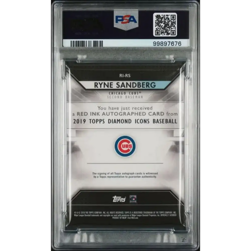 2019 Topps Diamond Icons Red Ink #RIRS Ryne Sandberg PSA 10 GEM MINT Auto 24/25 Chicago Cubs Baseball Card - Baseball