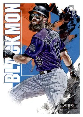 Baseball trading card of Charlie Blackmon in purple Rockies jersey with original gloss NM-MT