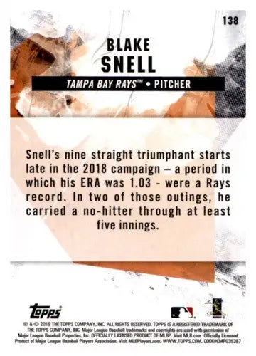 Baseball card back with original gloss from 2019 Topps Fire featuring Blake Snell NM-MT