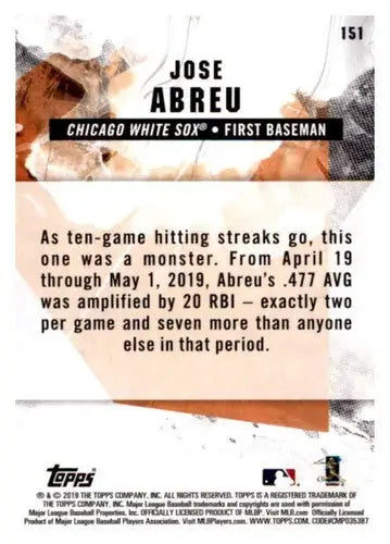 2019 Topps Fire #151 Jose Abreu NM-MT White Sox - Baseball Card Single
