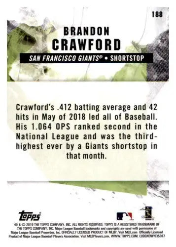 Original gloss Baseball trading card of Brandon Crawford NM-MT from 2019 Topps Fire