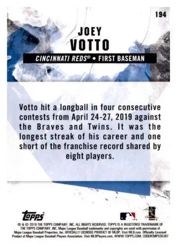 Original gloss Joey Votto baseball card 2019 Topps Fire Joey Votto NM-MT Reds