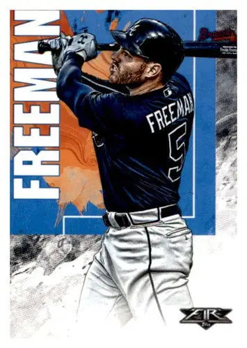 Original gloss baseball trading card featuring Freddie Freeman at bat from 2019 Topps Fire