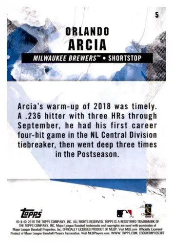 Orlando Arcia baseball card from 2019 Topps Fire with original gloss, typically sells well
