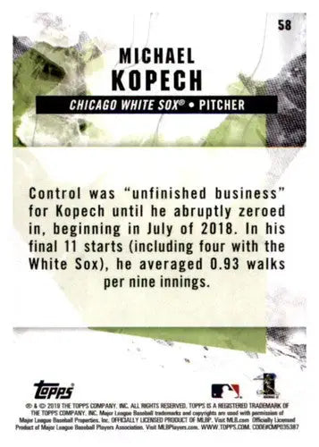 Back of 2019 Topps Fire Michael Kopech rookie card with original gloss NM-MT