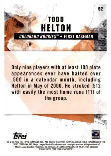 2019 Topps Fire #92 Todd Helton NM-MT Rockies - Baseball Card Single